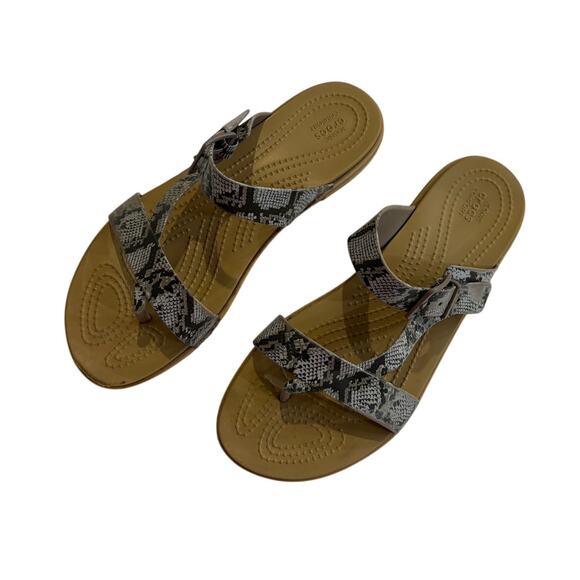 Crocs Iconic Tulum Toe Post Womens Size 9 Sandals Snake Print Open Toe Slides - Picture 1 of 13